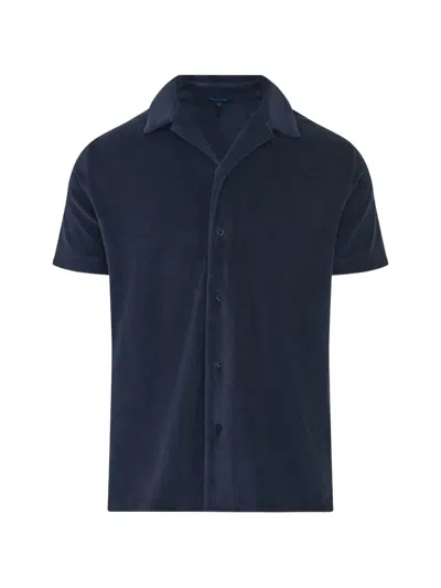 Patrick Assaraf Terry-texture Short-sleeve Shirt In Blue