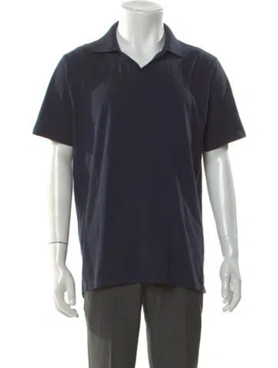 Pre-owned Patrick Assaraf V-neck Short Sleeve Polo Shirt In Blue
