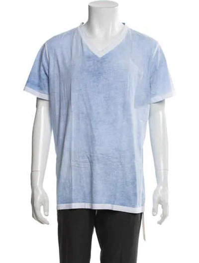 Pre-owned Patrick Assaraf V-neck Short Sleeve T-shirt In Blue