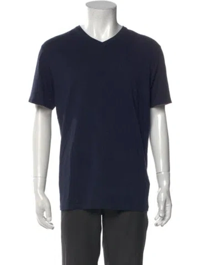 Pre-owned Patrick Assaraf V-neck Short Sleeve T-shirt In Blue