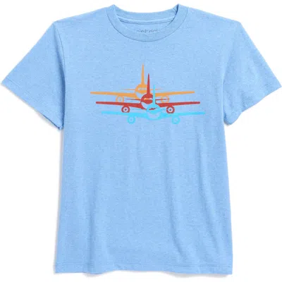 Patrick . Kids' Rainbow Plane Cotton Graphic T-shirt In Heather Light Blue
