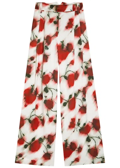 Patrick Mcdowell Alexandra Floral Satin Wide-leg Trousers In White