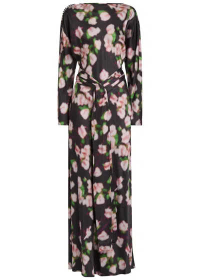 Patrick Mcdowell Ninette Floral-print Belted Satin Maxi Dress In Multicoloured