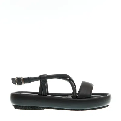 Patrizia Bonfanti Low Wedge Sandal Black Leather