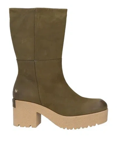 Patrizia Bonfanti Woman Ankle Boots Military Green Size 11 Soft Leather
