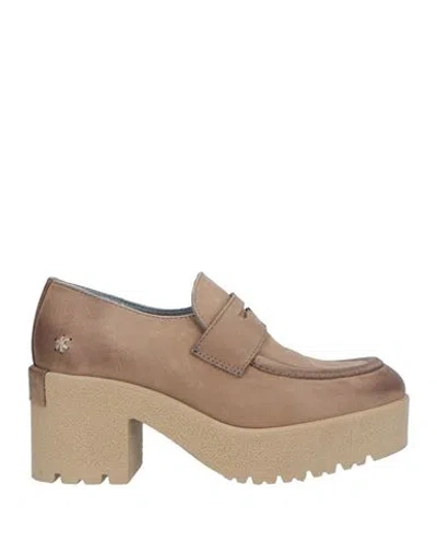 Patrizia Bonfanti Woman Loafers Khaki Size 8 Soft Leather In Beige