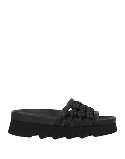 Patrizia Bonfanti Woman Sandals Black Size 8 Leather, Textile Fibers