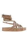 Patrizia Bonfanti Woman Sandals Khaki Size 8 Textile Fibers In Beige