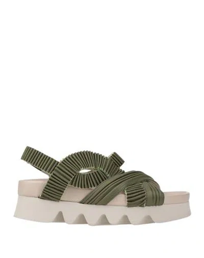 Patrizia Bonfanti Woman Sandals Military Green Size 5 Leather, Textile Fibers