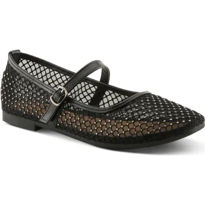 Patrizia By Spring Step Sharkey Rhinestone Mesh Mary Jane Flat In Black