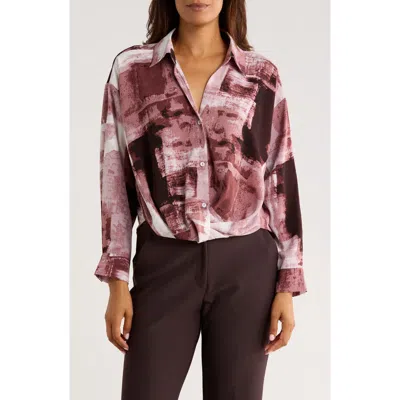 Patrizia Luca Abstract Print Gathered Button-up Shirt In Pink