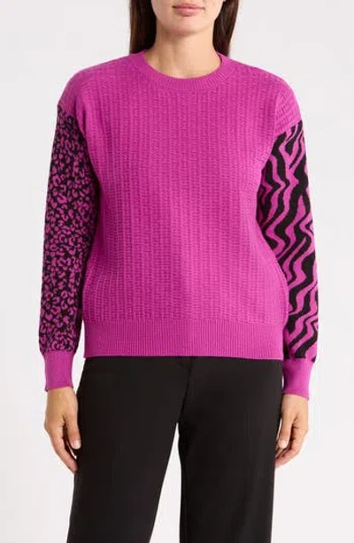 Patrizia Luca Animal Pattern Sleeve Crewneck Sweater In Pink