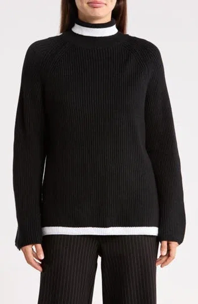 Patrizia Luca Bold Stripe Mock Neck Sweater In Black