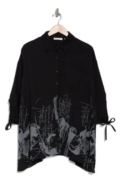 Patrizia Luca Border Print Button-up Tunic Shirt In Black