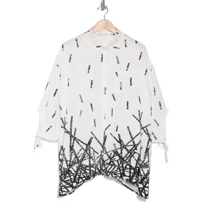 Patrizia Luca Border Print Button-up Tunic Shirt In White