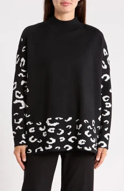 Patrizia Luca Border Print Mock Neck Sweater In Black