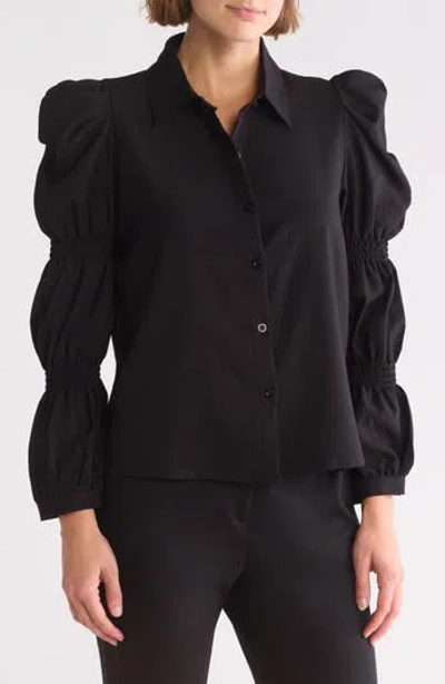 Patrizia Luca Collared Long Puff Sleeve Blouse In Black