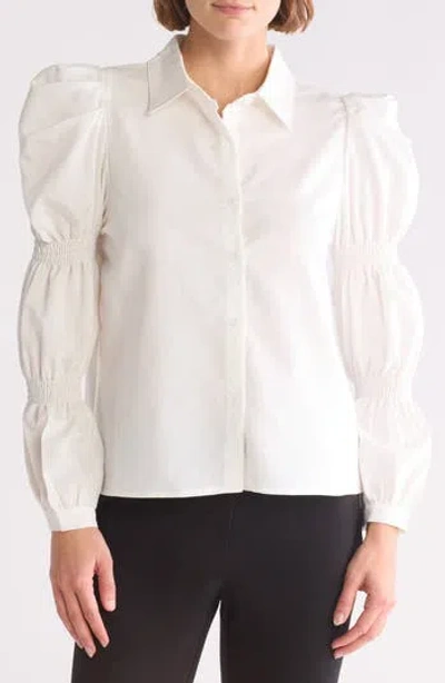 Patrizia Luca Collared Long Puff Sleeve Blouse In Off White