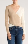 Patrizia Luca Colorblock Faux Wrap Sweater In Animal Print