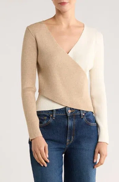 Patrizia Luca Colorblock Faux Wrap Sweater In Animal Print