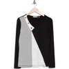 Patrizia Luca Colorblock V-neck Long Sleeve Top In Black Multi