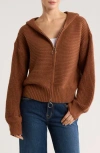 Patrizia Luca Double Zip Hooded Cardigan In Brown