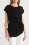 Patrizia Luca Draped Side Cap Sleeve Top In Black