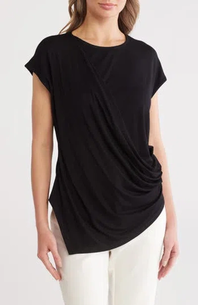 Patrizia Luca Draped Side Cap Sleeve Top In Black