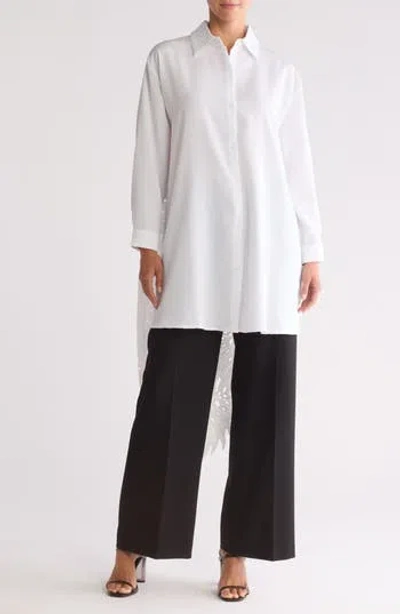 Patrizia Luca Embroidered Eyelet Panel Button-up Tunic Shirt In White