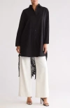Patrizia Luca Embroidered Eyelet Split Back Button-up Tunic Shirt In Black
