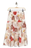 Patrizia Luca Floral Tiered Midi Skirt In Ivory Multi