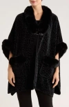 Patrizia Luca Front Pocket Faux Fur Trim Cape In Black