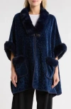 Patrizia Luca Front Pocket Faux Fur Trim Cape In Blue