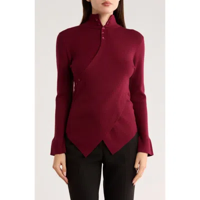 Patrizia Luca Henley Criss Cross Sweater In Burgundy