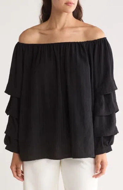 Patrizia Luca Lantern Sleeve Off The Shoulder Top In Black