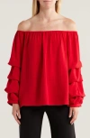 Patrizia Luca Lantern Sleeve Off The Shoulder Top In Red