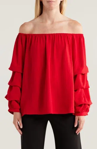 Patrizia Luca Lantern Sleeve Off The Shoulder Top In Red