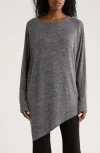 Patrizia Luca Long Sleeve Asymmetrical Hem Tunic Knit Top In Gray