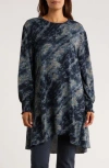 Patrizia Luca Long Sleeve Hacci Tunic Top In Blue