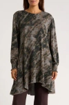Patrizia Luca Long Sleeve Hacci Tunic Top In Gray