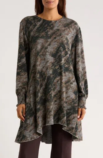 Patrizia Luca Long Sleeve Hacci Tunic Top In Gray