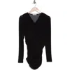 Patrizia Luca Long Sleeve Ruched Mesh Top In Black