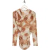 Patrizia Luca Long Sleeve Ruched Mesh Top In Taupe Print