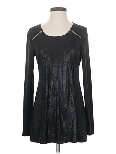Pre-owned Patrizia Luca Long Sleeve Top Black Metallic Pattern Keyhole Neckline Tops