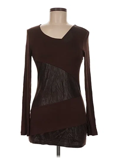 Pre-owned Patrizia Luca Long Sleeve Top Brown Scoop Neck Tops