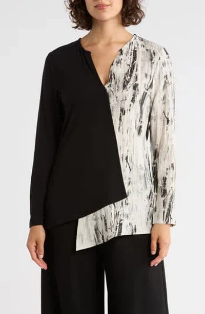 Patrizia Luca Mixed Media Long Sleeve Top In Black