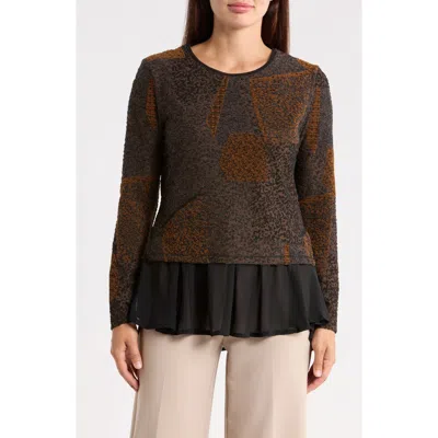 Patrizia Luca Mixed Media Long Sleeve Twofer Top In Mustard