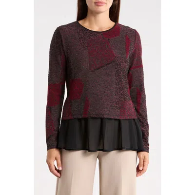 Patrizia Luca Mixed Media Long Sleeve Twofer Top In Red