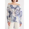 Patrizia Luca Off The Shoulder High-low Tunic Shirt In Blue