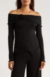 Patrizia Luca Off The Shoulder Long Sleeve Asymmetric Top In Black